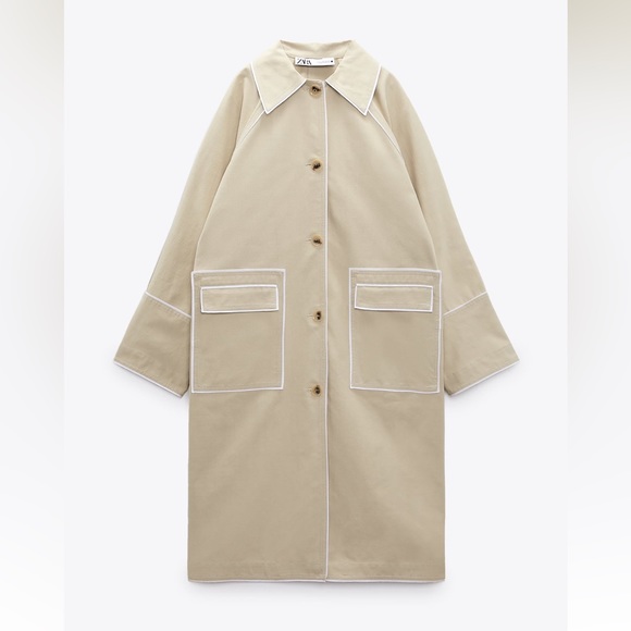Zara OVERSIZED CONTRAST COAT. Beige. Sizes XS, S. New with Tags. - Picture 7 of 11
